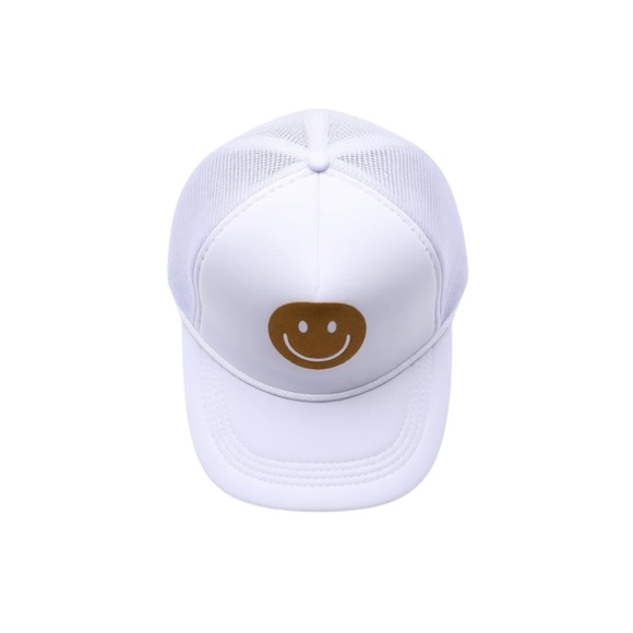 White Trucker Hat with Gold Smiley Face - Picture 3 of 5